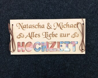 XXL money card money gift for wedding / personalized / 48 fonts / wedding gift / wooden gift card / wedding card