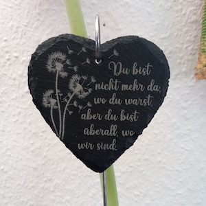 Slate heart with desired text engraving, for grave arrangement, slate plug, mourning gift, plant plug, grave decoration, personalized 48 fonts
