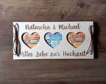 XXL money card money gift for wedding / personalized / 48 fonts / wedding gift / wooden gift card / wedding card