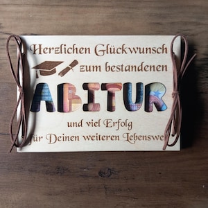 Carte cadeau en argent pour remise de diplôme avec texte souhaité carte cadeau en bois / surprise / emballage cadeau / carte en bois / carte de félicitations