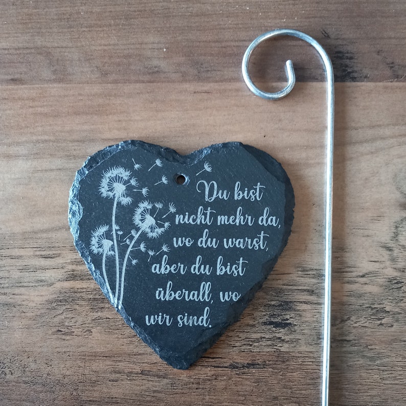 Slate Heart With Desired Text Engraving, for Grave Arrangement, Slate