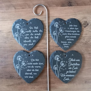 Corazón de pizarra con texto grabado, para arreglo de tumba, tapón de pizarra, regalo de luto, tapón de planta, decoración de tumba, personalizado 48 fuentes