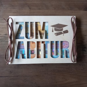 Carte cadeau en argent pour remise de diplôme avec texte souhaité carte cadeau en bois / surprise / emballage cadeau / carte en bois / carte de félicitations
