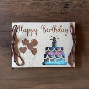 Geldgeschenk zum Geburtstag mit Wunschtext / 48 Schriften / Geschenkkarte aus Holz / Geburtstagskarte personalisiert / Geschenk Überraschung
