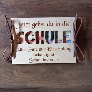 Geldkarte Geldgeschenk zur Einschulung personalisiert / 48 Schriften / Geschenkkarte aus Holz Geburtstagskarte / Geschenkverpackung