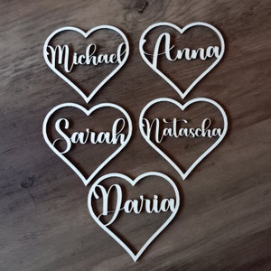 Segnaposto cuore / segnaposto con nomi in legno per il matrimonio e altre celebrazioni, nomi in legno, scritte in legno personalizzate