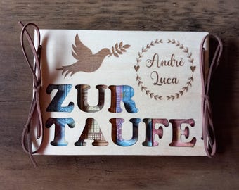 Geldgeschenk Taufe personalisiert mit Name / Wunscherfüller / Taufgeschenk Geschenkkarte Taufkarte Geschenkverpackung Geldkarte 48 Schriften