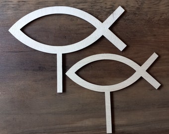 Estacas de pez para plantas, 21 tamaños / estacas para flores / adorno para tarta / pez de madera para Comunión, Confirmación, Bautismo, adorno para tarta pez de madera