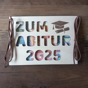 Tarjeta de regalo de dinero para graduación con texto deseado, tarjeta de regalo de madera / sorpresa / envoltura de regalo / tarjeta de madera / tarjeta de felicitación