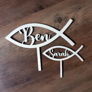 Cake Topper Fish with Name / Personalized / Cake Topper / Cake Pick / Cake Decoration / Communion, Confirmation, Baptism, Confirmation 5 Sizes