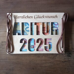 Tarjeta de regalo de dinero para graduación con texto deseado, tarjeta de regalo de madera / sorpresa / envoltura de regalo / tarjeta de madera / tarjeta de felicitación