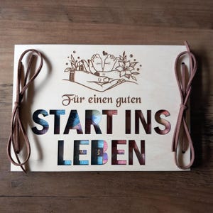 Tarjeta de regalo de dinero para bautizo/nacimiento con texto deseado, tarjeta de regalo de madera/sorpresa/envoltorio de regalo/tarjeta de madera