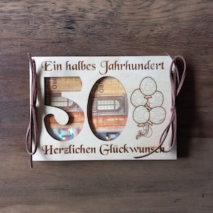 Geldkarte Geldgeschenk personalisiert / 48 Schriften / Geschenkkarte aus Holz Geburtstagskarte / Geschenkverpackung / 50. Geburtstag  60 70
