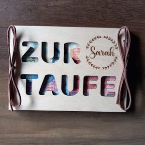 Geld cadeau geldkaart voor doop met gewenste tekst cadeaukaart van hout / verrassing / cadeauverpakking / houten kaart / wenskaart