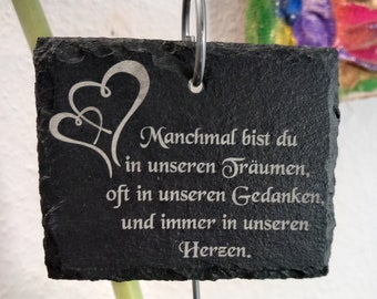 Slate heart with desired text engraving, for grave arrangement, slate plug, mourning gift, plant plug, grave decoration, personalized 48 fonts