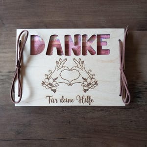 Danke Geldgeschenk Geldkarte mit Wunschtext Geschenkkarte aus Holz /  Überraschung / Geschenkverpackung /  Holzkarte / Glückwunschkarte