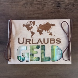 Geldgeschenk Reisfonds Vakantiegeld Vakantiefonds Wensenvervuller / Houten cadeaukaart / Verjaardagskaart Verrassingscadeauverpakking