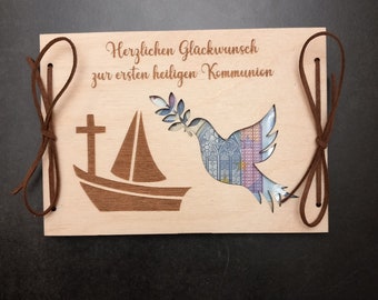 Geldgeschenk zur Taufe / Wunschtext / 48 Schriften / Taufgeschenk / Geschenkkarte aus Holz / Taufkarte / Geschenkverpackung