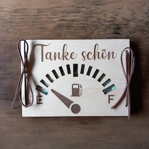 Geldcadeau geldkaart brandstofbon tanke prachtig gepersonaliseerde 48 lettertypen / houten cadeaukaart / verjaardagskaart geschenkverpakking