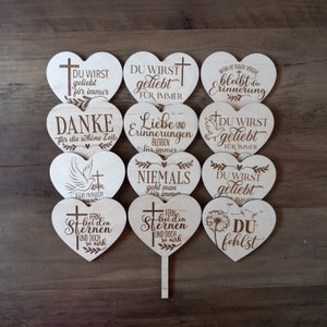 Holz Herzen Trauerherz mit Gravur für Grabgesteck, Trauerkranz, Pflanzenstecker, Blumenstecker, In stillem Gedenken, Ruhe in Frieden