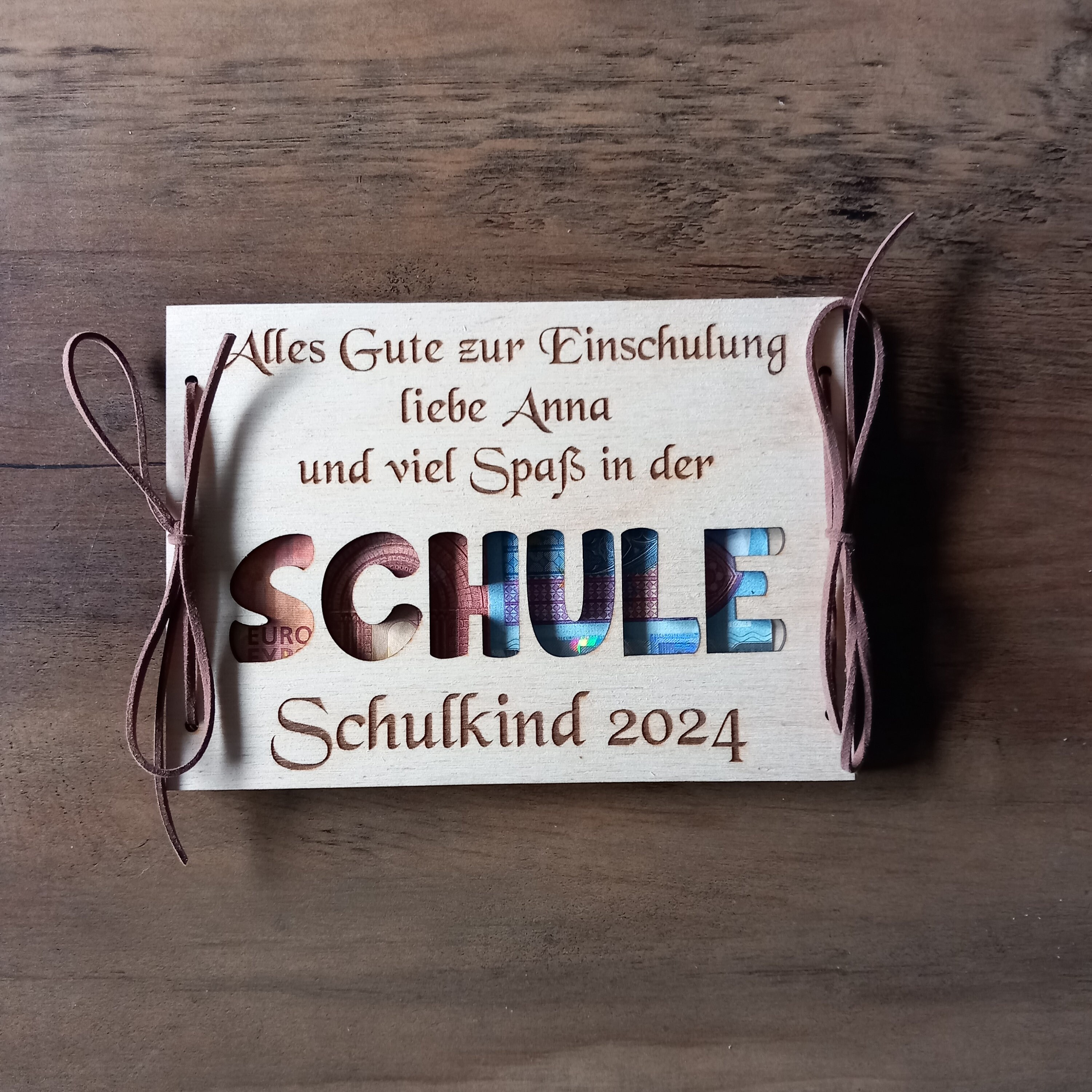 Money card money gift for school enrollment personalized / 48 fonts / wooden gift card birthday card / gift packaging
