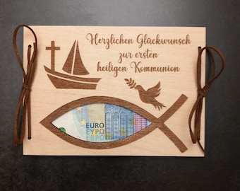 Geldgeschenk zur Taufe / Wunschtext / 48 Schriften / Taufgeschenk / Geschenkkarte aus Holz / Taufkarte / Geschenkverpackung