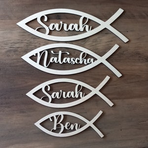 Fisch mit Name / personalisiert / auch als Platzkarte Tischkarte für Kommunion, Konfirmation, Taufe und Firmung 5 verschiedene Größen