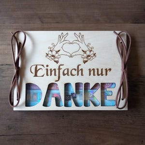 Tarjeta de regalo en efectivo de agradecimiento con texto deseado, tarjeta de regalo de madera / sorpresa / envoltura de regalo / tarjeta de madera / tarjeta de felicitación