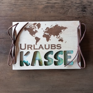 Geldkarte Geldgeschenk Reisekasse Urlaubsgeld Urlaubskasse Wunscherfüller / Geschenkkarte aus Holz / Geburtstagskarte Geschenkverpackung