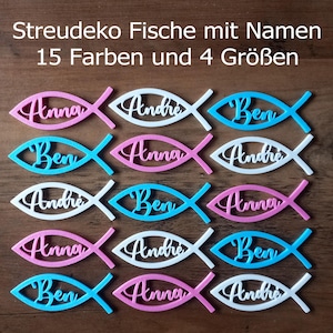Streudeko personalisiert mit Name, Fisch mit Name personalisiert,  Kommunion, Konfirmation, Taufe und Firmung 15 Farben