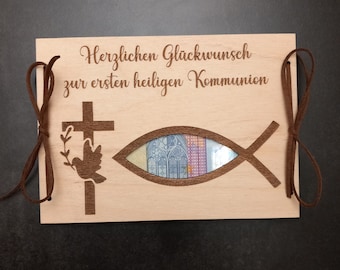 Geldgeschenk zur Taufe / Wunschtext / 48 Schriften / Taufgeschenk / Geschenkkarte aus Holz / Taufkarte / Geschenkverpackung