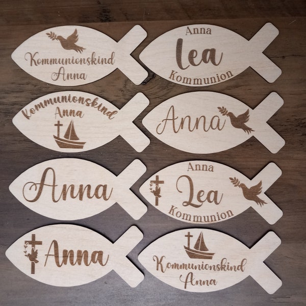 Communion place card personalized with name, wooden table decoration, confirmation, baptism, confirmation, wedding, 13 sizes, 48 fonts