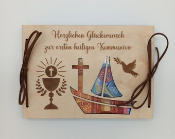 Geldgeschenk zur Taufe / Wunschtext / 48 Schriften / Taufgeschenk / Geschenkkarte aus Holz / Taufkarte / Geschenkverpackung Konfirmation