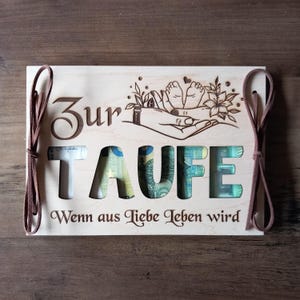 Geld cadeau geldkaart voor doop met gewenste tekst cadeaukaart van hout / verrassing / cadeauverpakking / houten kaart / wenskaart