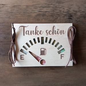 Geldcadeau geldkaart tankbon tank prachtig / gepersonaliseerde 48 lettertypen cadeaukaart gemaakt van hout / verjaardagskaart geschenkverpakking