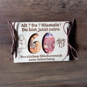 Geldkarte Geldgeschenk personalisiert / 48 Schriften / Geschenkkarte aus Holz Geburtstagskarte / Geschenkverpackung / 60. Geburtstag  60 70
