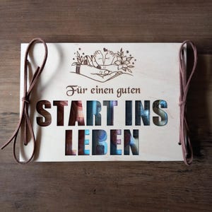 Tarjeta de regalo de dinero para bautizo/nacimiento con texto deseado, tarjeta de regalo de madera/sorpresa/envoltorio de regalo/tarjeta de madera