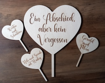 Wooden hearts with engraving for grave arrangements, mourning wreaths, plant plugs, flower plugs, in silent remembrance, personalized 48 fonts