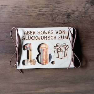 Geldkarte Geldgeschenk Volljährigkeit personalisiert 48 Schriften Geschenkkarte aus Holz Geburtstagskarte Geschenkverpackung 18. Geburtstag
