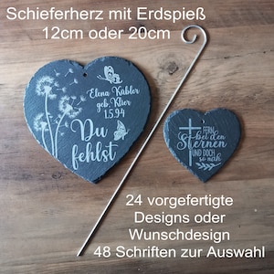 Corazón de pizarra con motivo deseado grabado 12x12 o 20x20, para arreglo de tumba tapón de pizarra regalo de luto tapón de planta decoración de tumba funeral