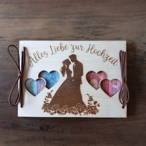 Regalo de dinero para la boda / texto deseado / 48 fuentes / regalo de boda / tarjeta de regalo de madera / tarjeta de boda / embalaje de regalo