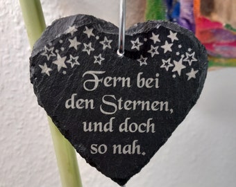 Slate heart with desired text engraving, for grave arrangement, slate plug, mourning gift, plant plug, grave decoration, personalized 48 fonts