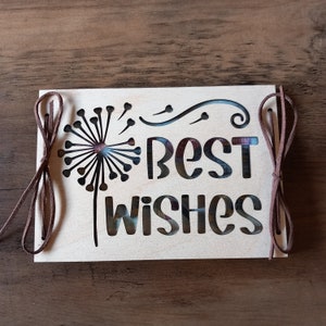 Tarjeta de regalo de dinero, tarjeta de dinero, pequeño deseo, diente de león, mejores deseos, tarjeta de regalo hecha de madera/cumpleaños, tarjeta de cumpleaños, embalaje de regalo
