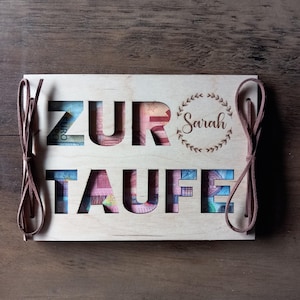 Tarjeta de regalo de dinero para bautizo con texto deseado, tarjeta de regalo de madera / sorpresa / envoltura de regalo / tarjeta de madera / tarjeta de felicitación