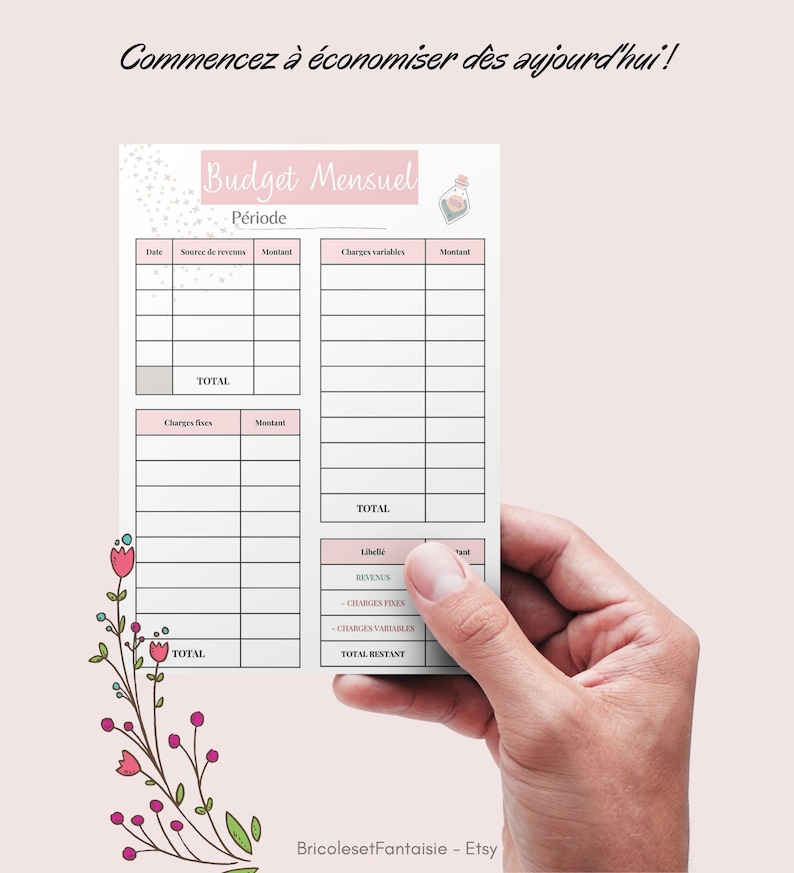 Template Fiches Budget mensuel imprimable 4 couleurs Template Etsy France