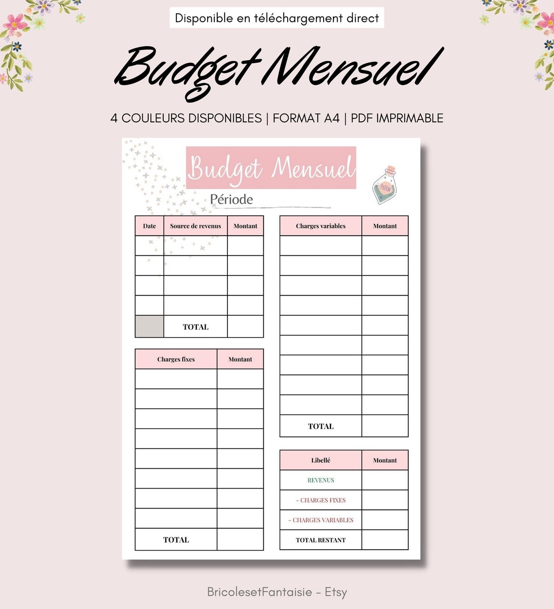 Template Fiches Budget Mensuel Imprimable Template PDF A4 - Etsy