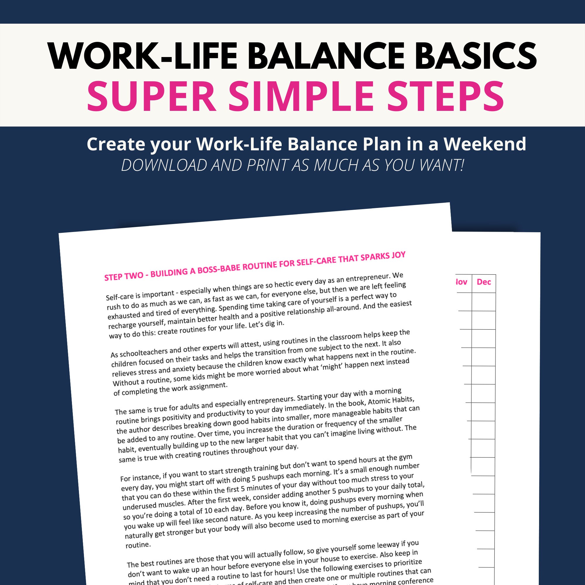 Self Care Planner, Self Care for Entrepreneurs, Work Life Balance ...