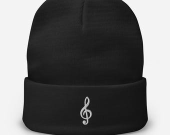 Berretto ricamato con chiave di violino / Cappello invernale per amanti della musica / Morbido misto cotone
