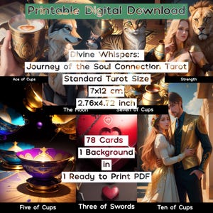 Chuchotements divins : Tarot Journey of the Soul Connection | Taille standard du tarot 7 x 12 cm | 2,76 x 4,72 pouces | Jeu de tarots imprimable