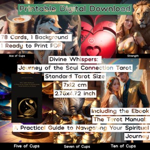 Chuchotements divins : Tarot Journey of the Soul Connection | Taille standard du tarot 7 x 12 cm | 2,76 x 4,72 pouces | avec le livre électronique Le manuel du tarot